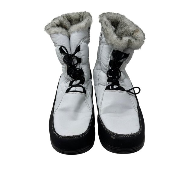 Winter Snow Boots 10 Totes White Black Fur Lined Quilted Waterproof Ankle Boots - Picture 2 of 8